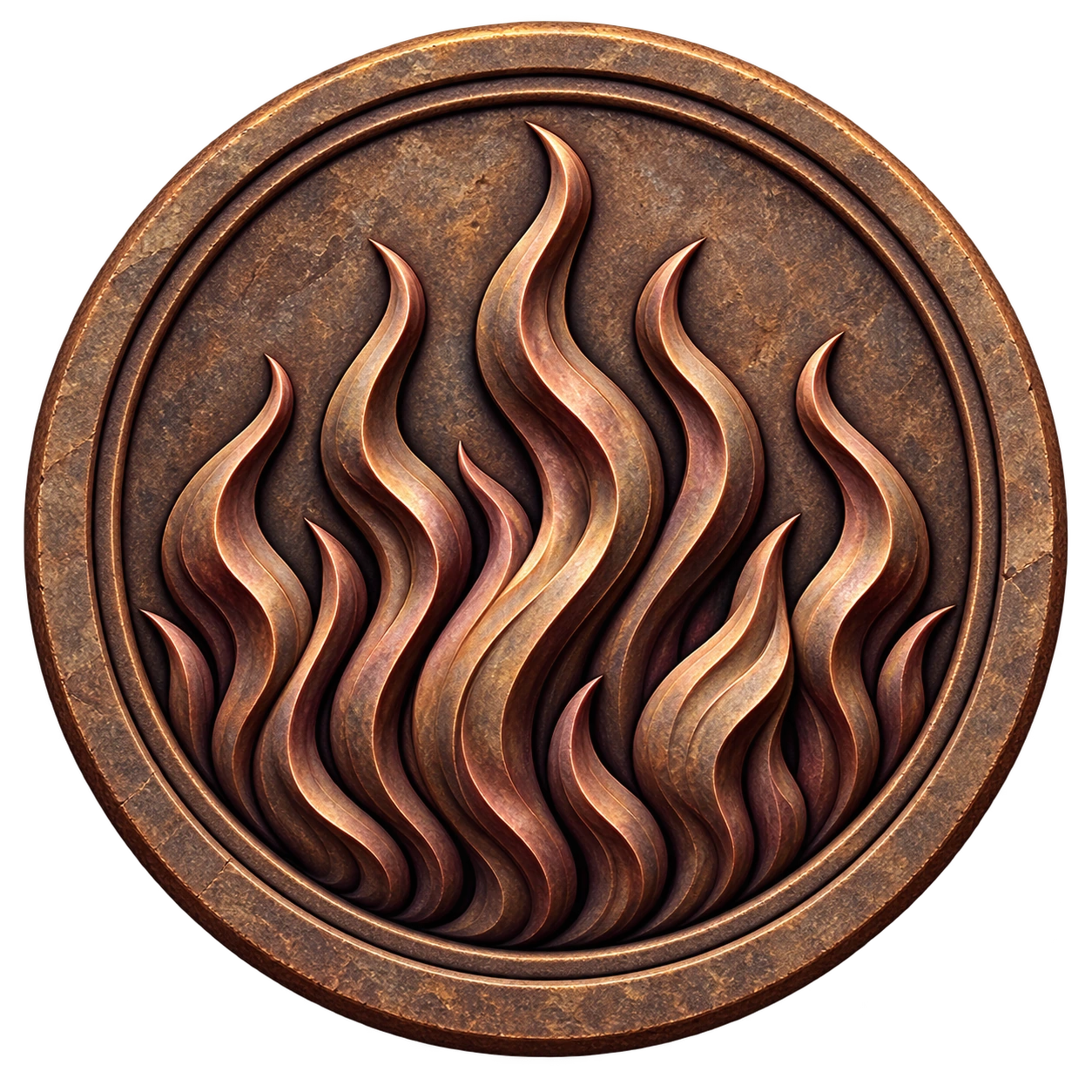 Rising flames carved into a complete circular stone medallion